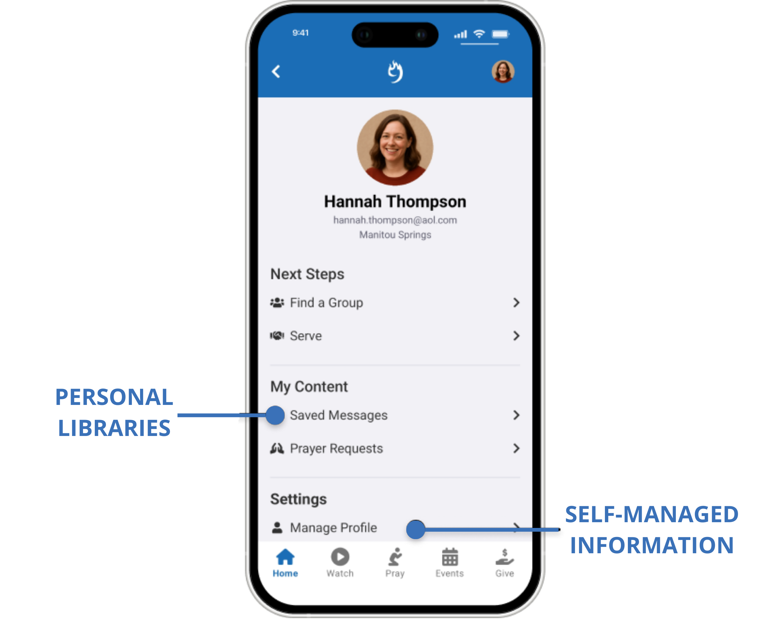 9 Embers empowers your congregation with personal libraries and self-service information management through your Rock Mobile App.